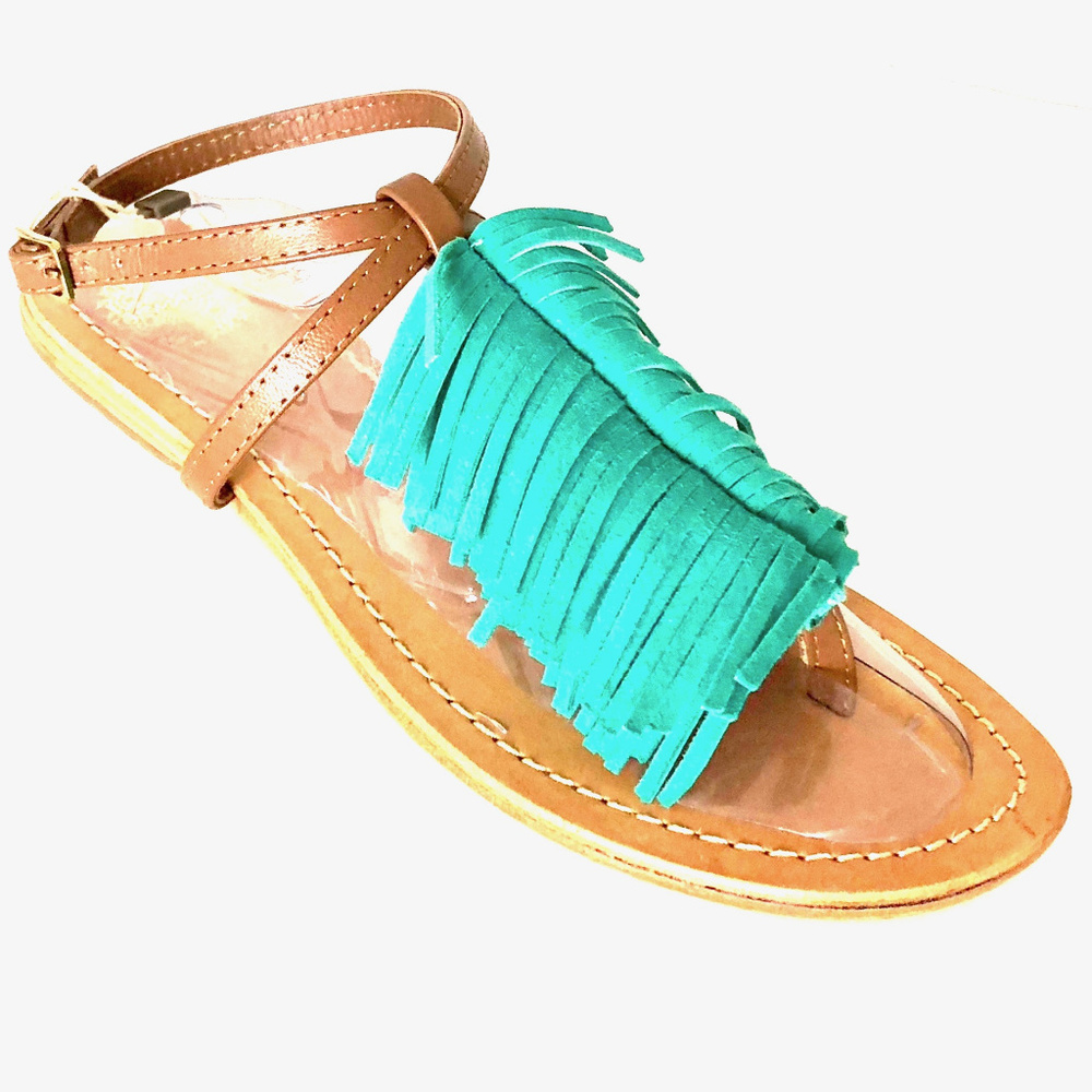 Tormaline Leather Suede Fringed Sandals NIB